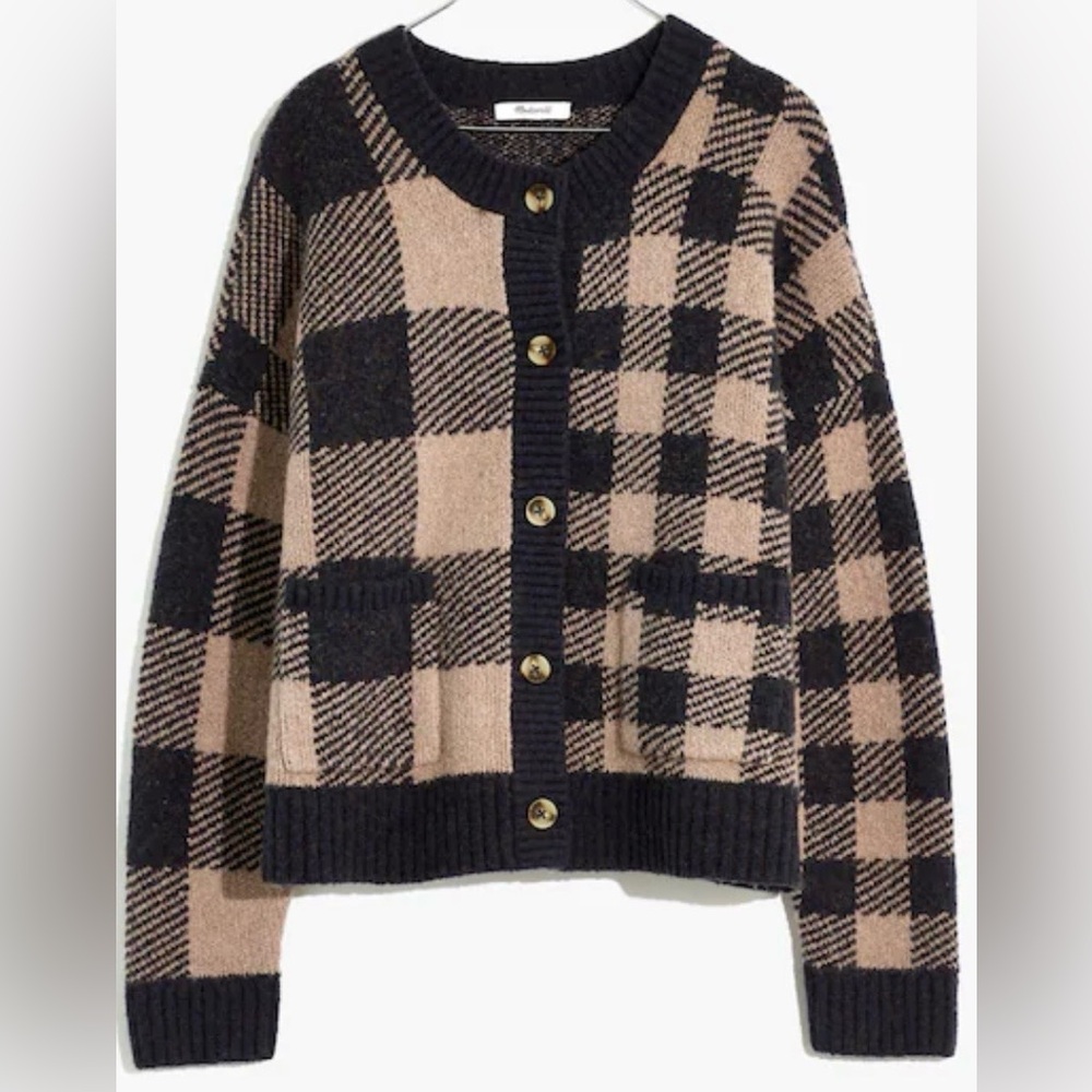 Madewell Plaid-Mix Colburne Cardigan Sweater in Coziest Yarn 
Heather Shadow XS - Picture 4 of 13
